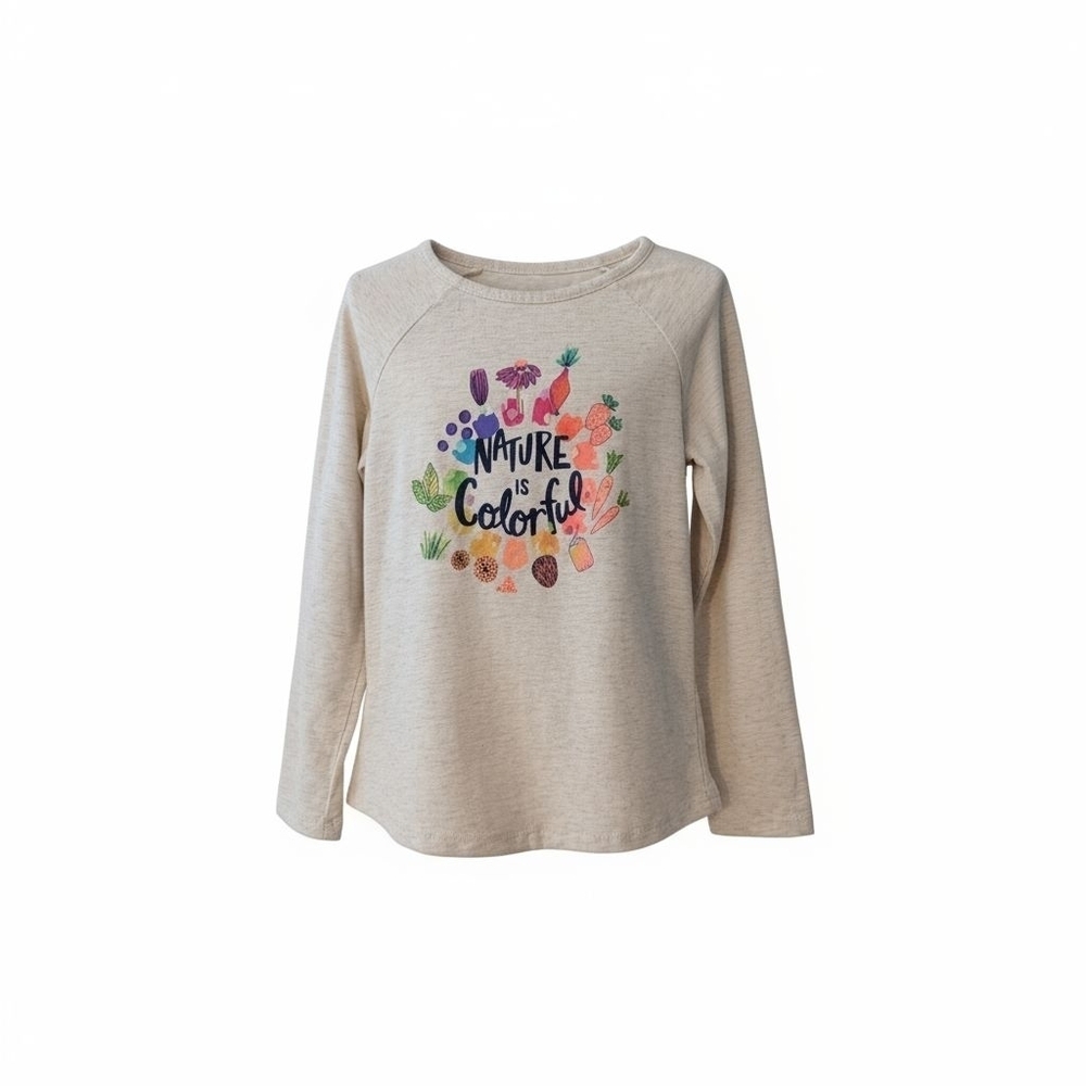 Cat & Jack Girls Nature is Colorful Kids' Cream Shirt Cotton Size S (6/6X)